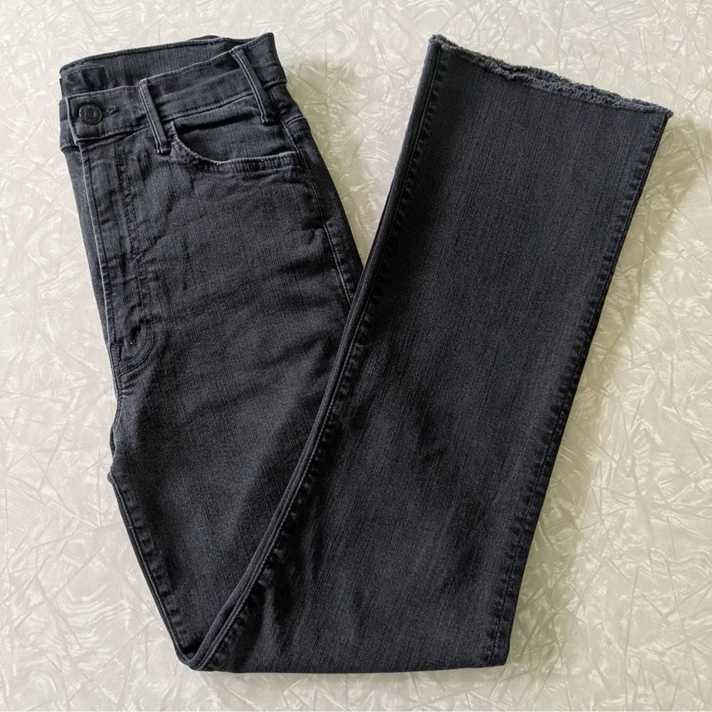 MOTHER Hustler Ankle Fray Jeans Not Guilty Washed Black Flare Size 26